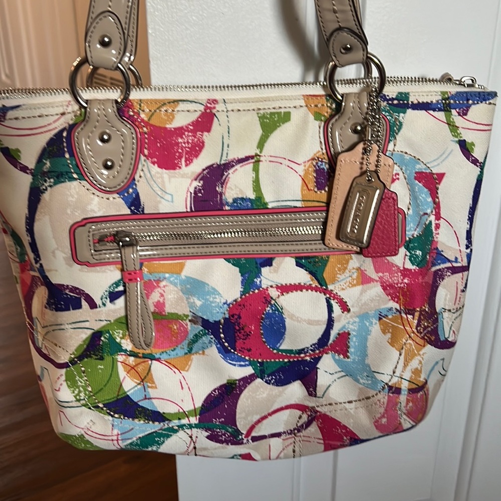 Coach Canvas and Patent Leather Straps Tote Bag